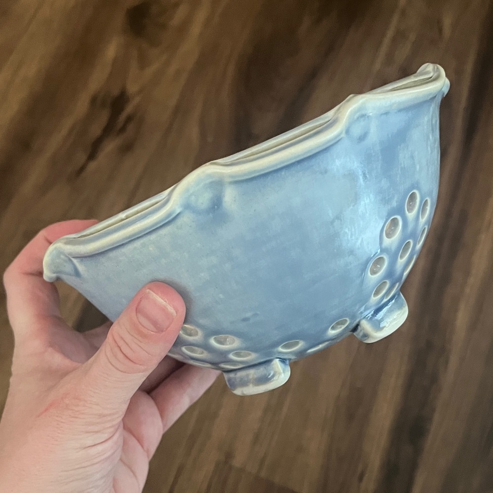 Handmade Light Blue & White Ceramic Berry Colander Bowl